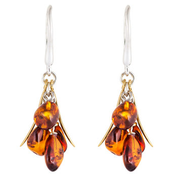 Amber and Gold Cluster Earrings