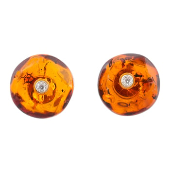F004-Free-form Amber And Zirconia Stud Earrings