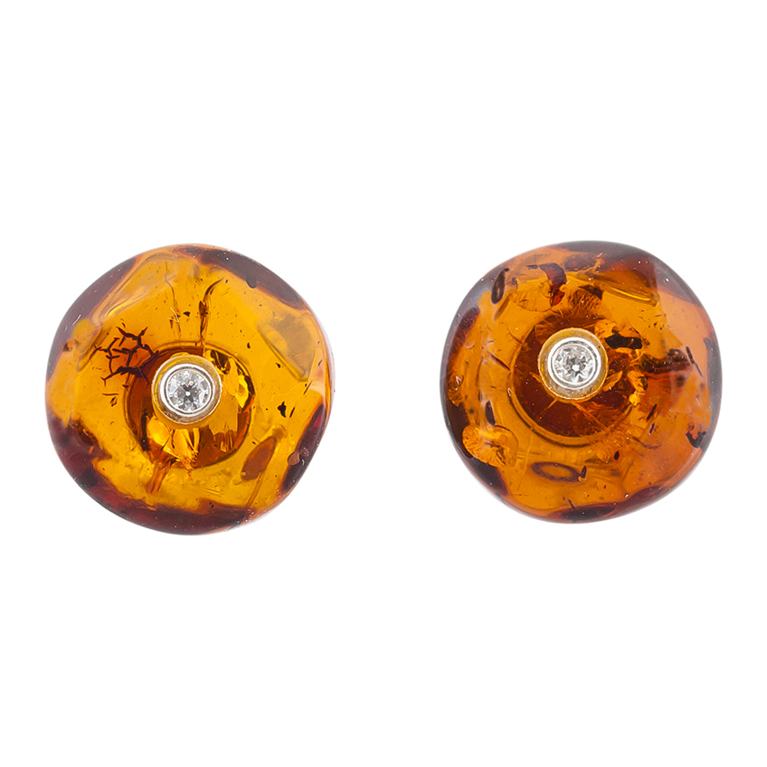 Free-form Amber And Zirconia Stud Earrings