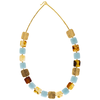 Amber and Amazonite Square Statement Necklace