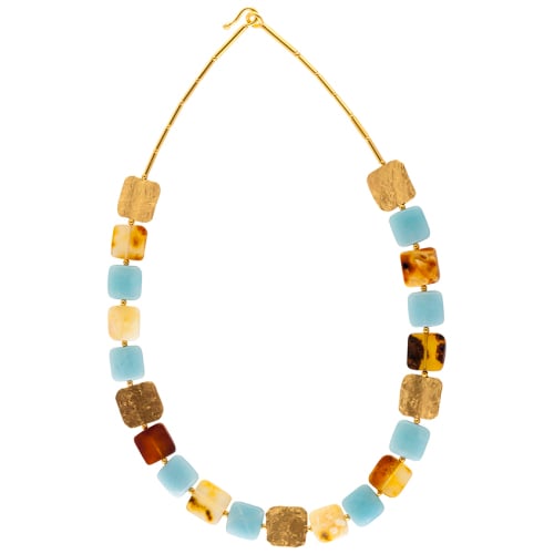 Amber and Amazonite Square Statement Necklace