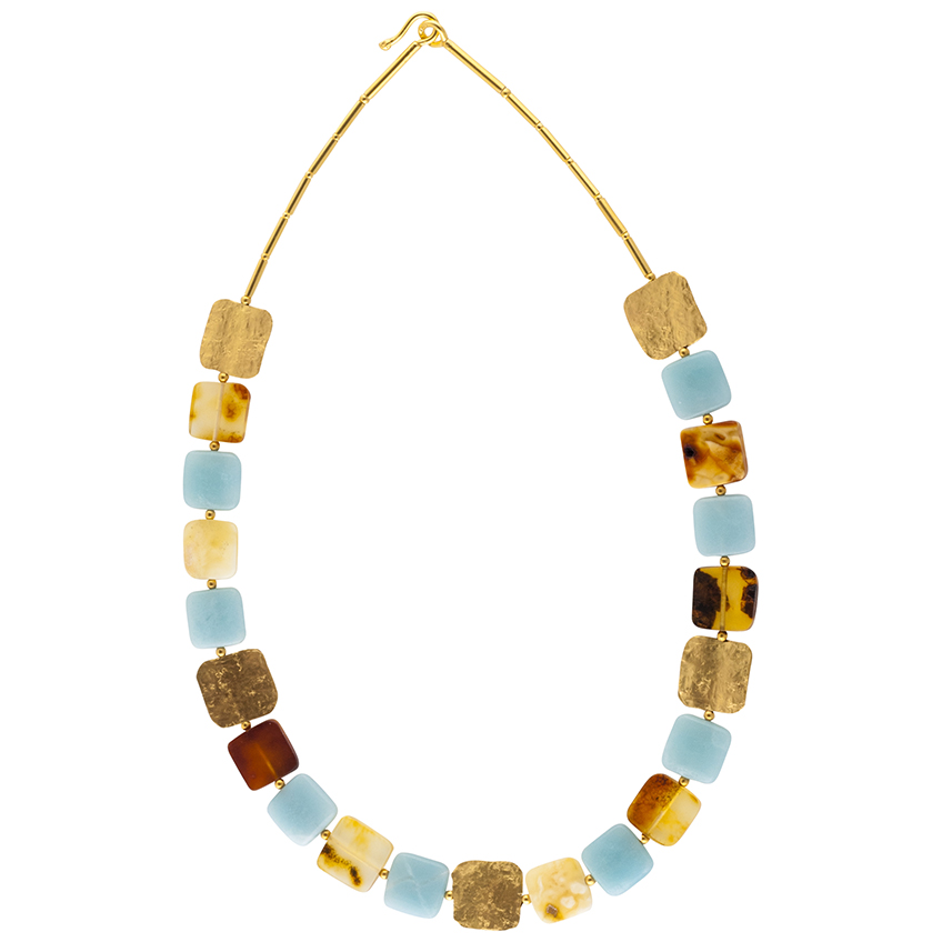 Amber and Amazonite Square Statement Necklace