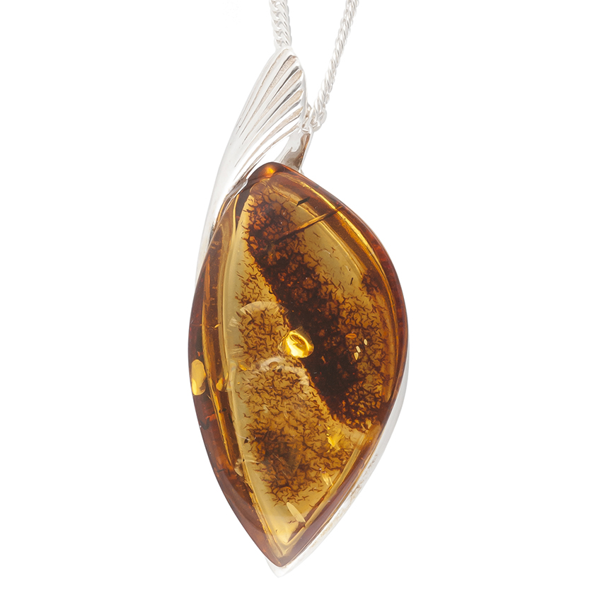 Amber and Silver Pendant Necklace