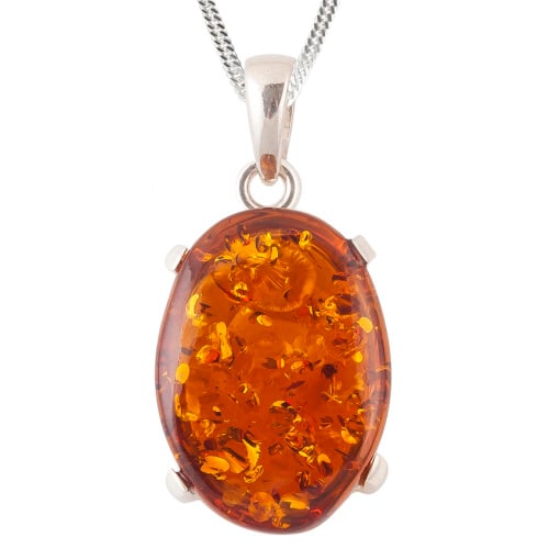 Amber and Silver Claw Set Pendant Necklace