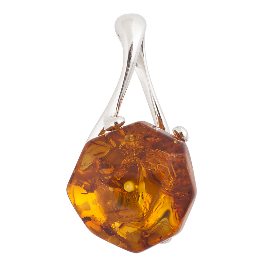 P020-Amber and Silver Facet Pendant Necklace 