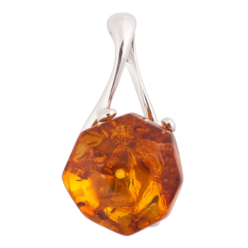 Amber and Silver Facet Pendant Necklace 