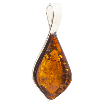 Kite Shaped Amber and Silver Pendant Necklace