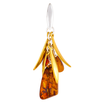 Amber and Gold Cluster Pendant Necklace