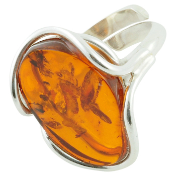 R001 - 128 - Free Form Adjustable Oval Amber Cocktail Ring