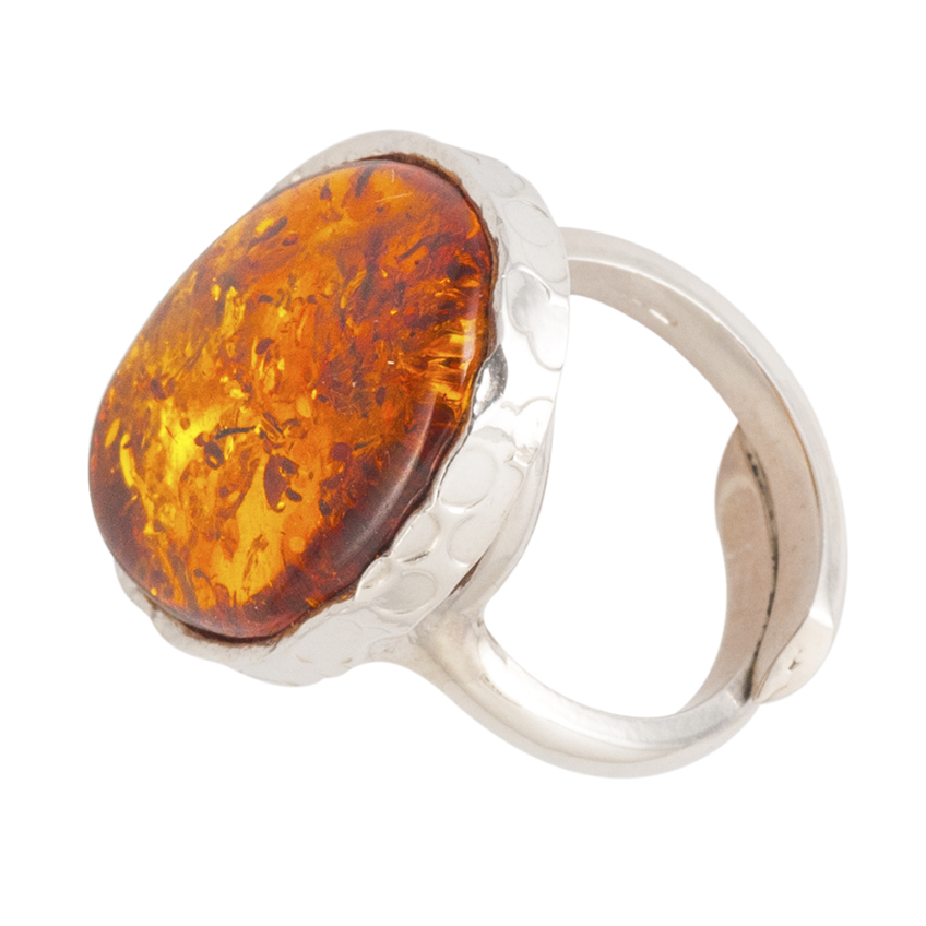 Amber and Silver Oval Adjustable Ring