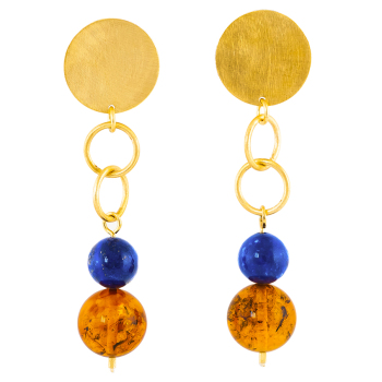 Baltic Amber and Lapis Lazuli ball drop clip earrings