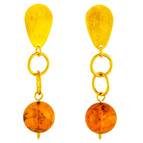 Baltic amber and gold plated sterling silver drop clip earrings