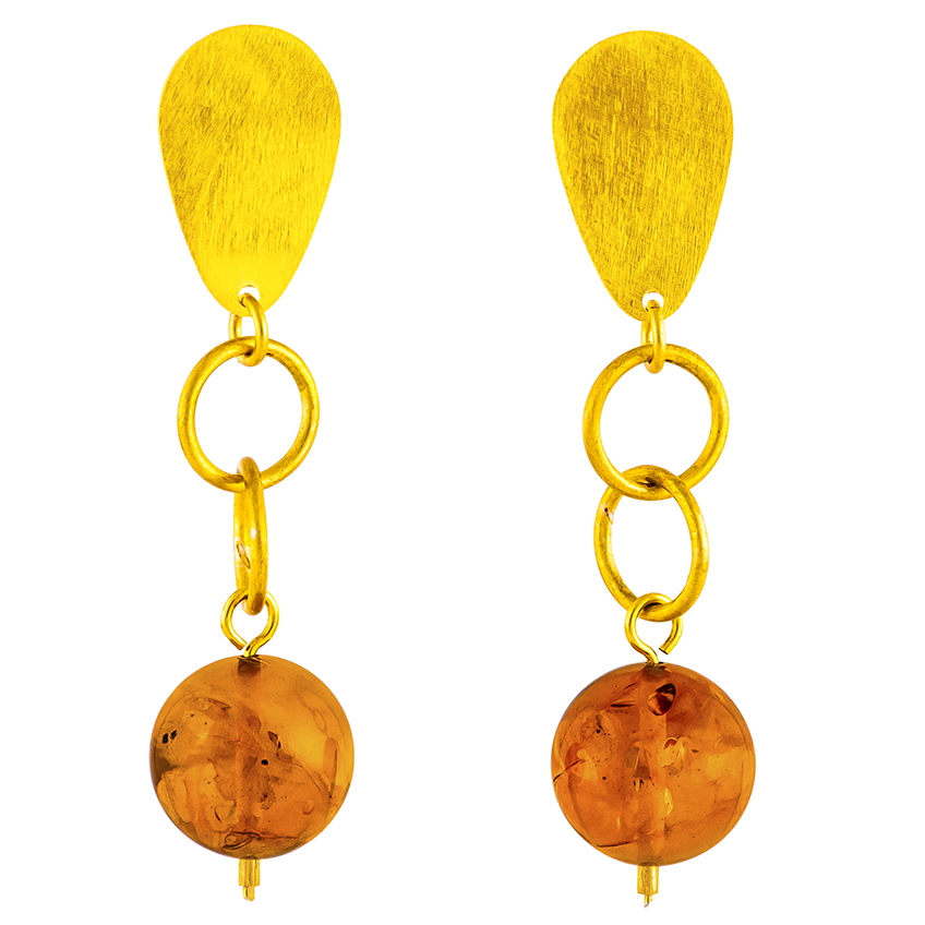 Baltic amber and gold plated sterling silver drop clip earrings