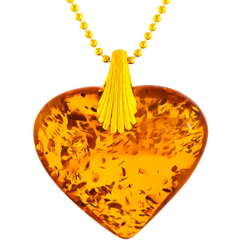 Amber Heart with Gold plated Silver Shell Pendant