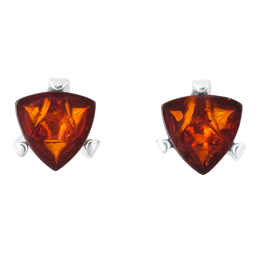 E025-424-Triangular Cognac Baltic Amber Claw Set Stud Earrings 