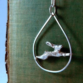 Solid Silver Leaping Hare Pendant - One of a Kind 