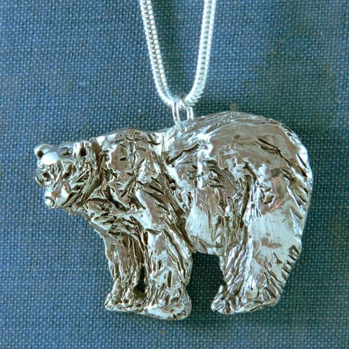 Silver Grizzly bear totem pendant - hand carved one of a kind lost wax