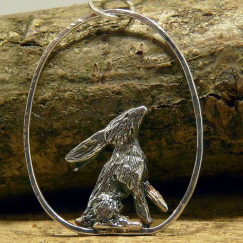 Solid Silver Sky Gazing Hare Pendant - One of a Kind