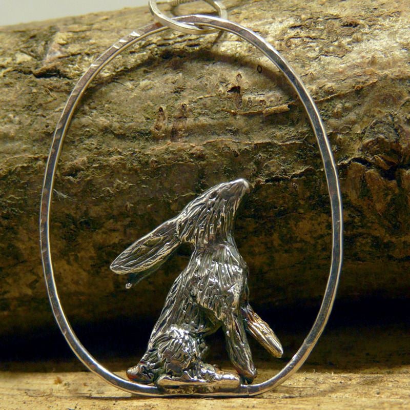 Solid Silver Sky Gazing Hare Pendant  - One of a Kind 