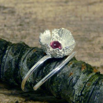 Solid Silver Acorn Ring With Garnet Gem - Each one different
