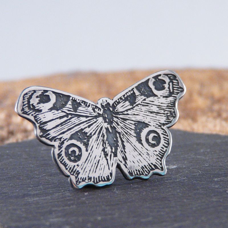 Peacock butterfly lapel pin brooch