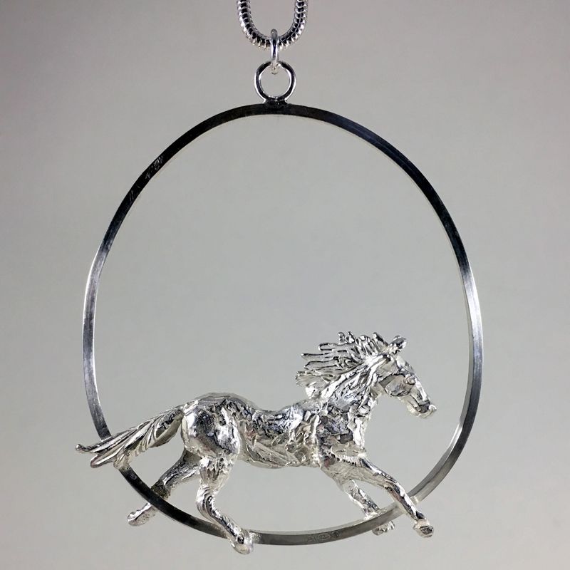 Solid Silver Galloping Horse Pendant - One of a Kind