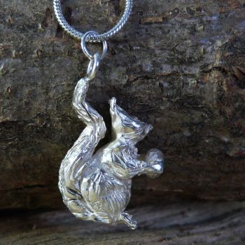 Solid Silver Squirrel Pendant Charm with Emerald