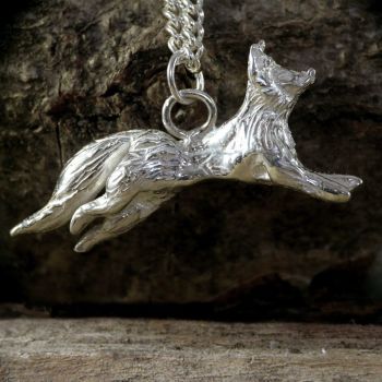 Solid Silver Running Fox Pendant - One of a Kind 