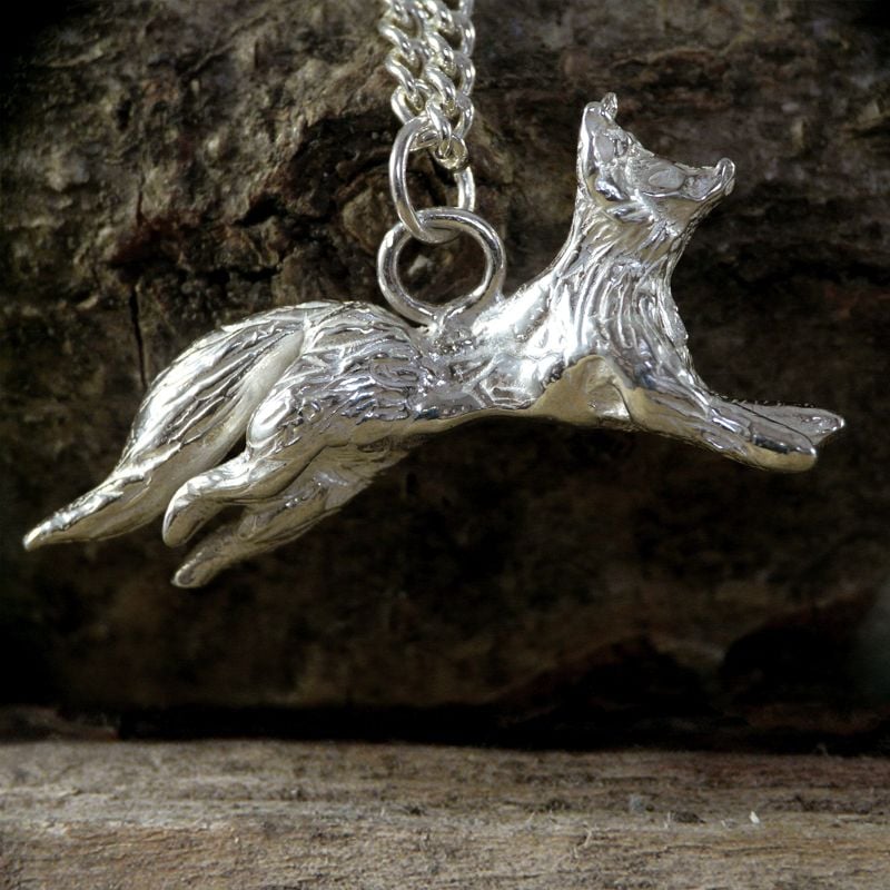 Solid Silver Running Fox Pendant - One of a Kind 