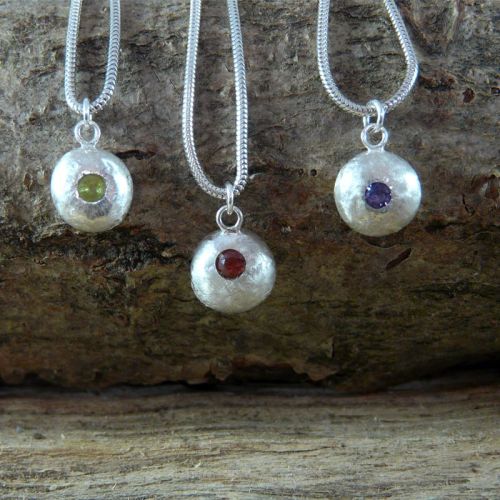 Solid Silver Nugget with Gemstone - Peridot, Amethyst, Garnet
