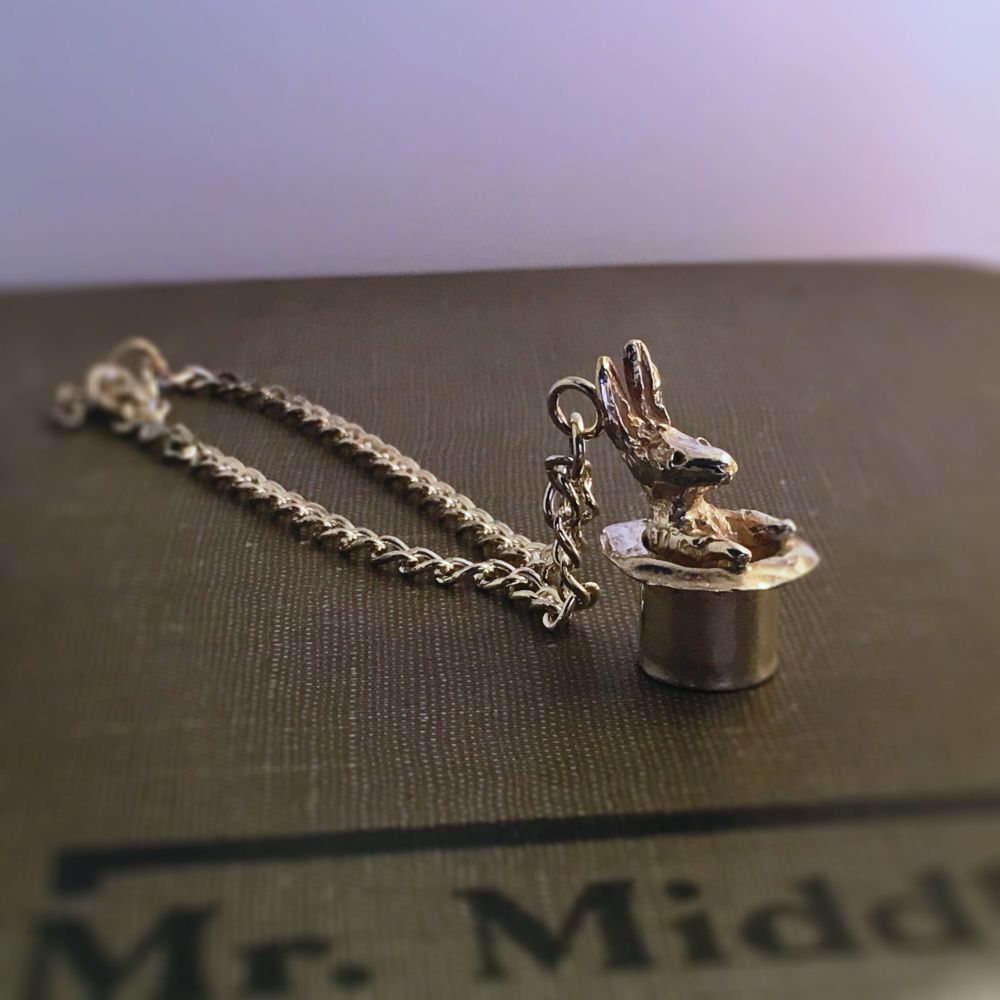 Solid Silver Magician's Rabbit in Top Hat Bracelet