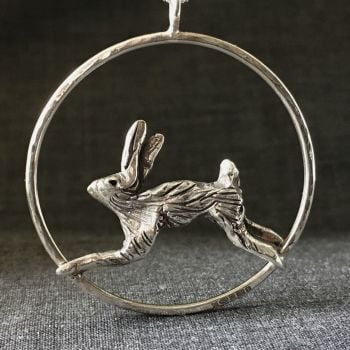 Solid Silver Leaping Hare Pendant - One of a Kind 