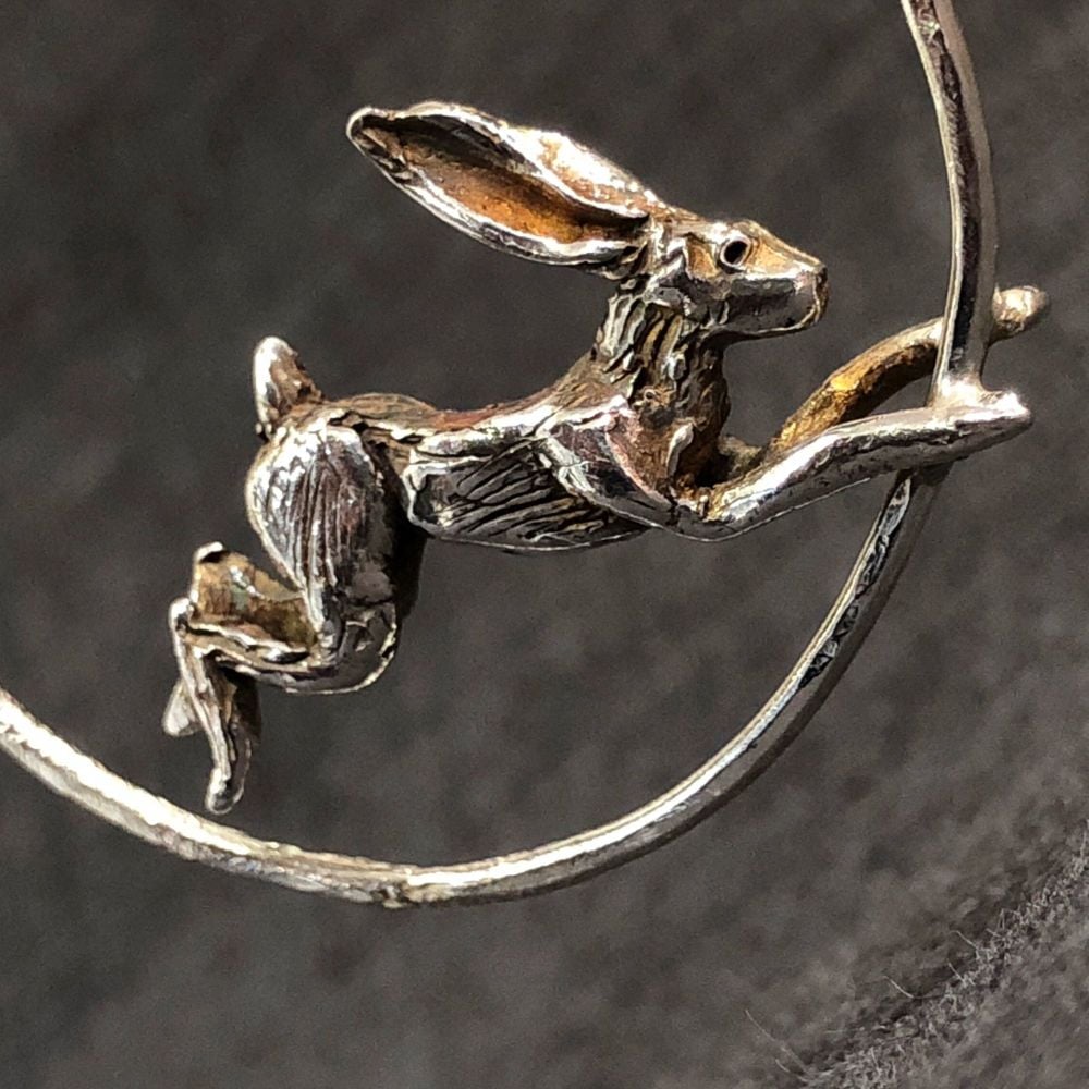 Solid Silver Leaping Hare Pendant - One of a Kind