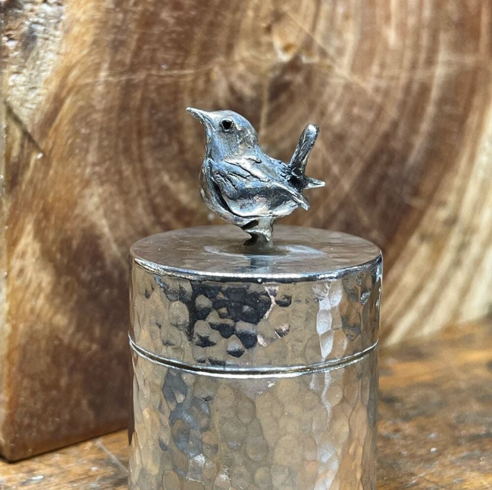 Wren Trinket box hand crafted in sterling silver - unique one of a kind gif