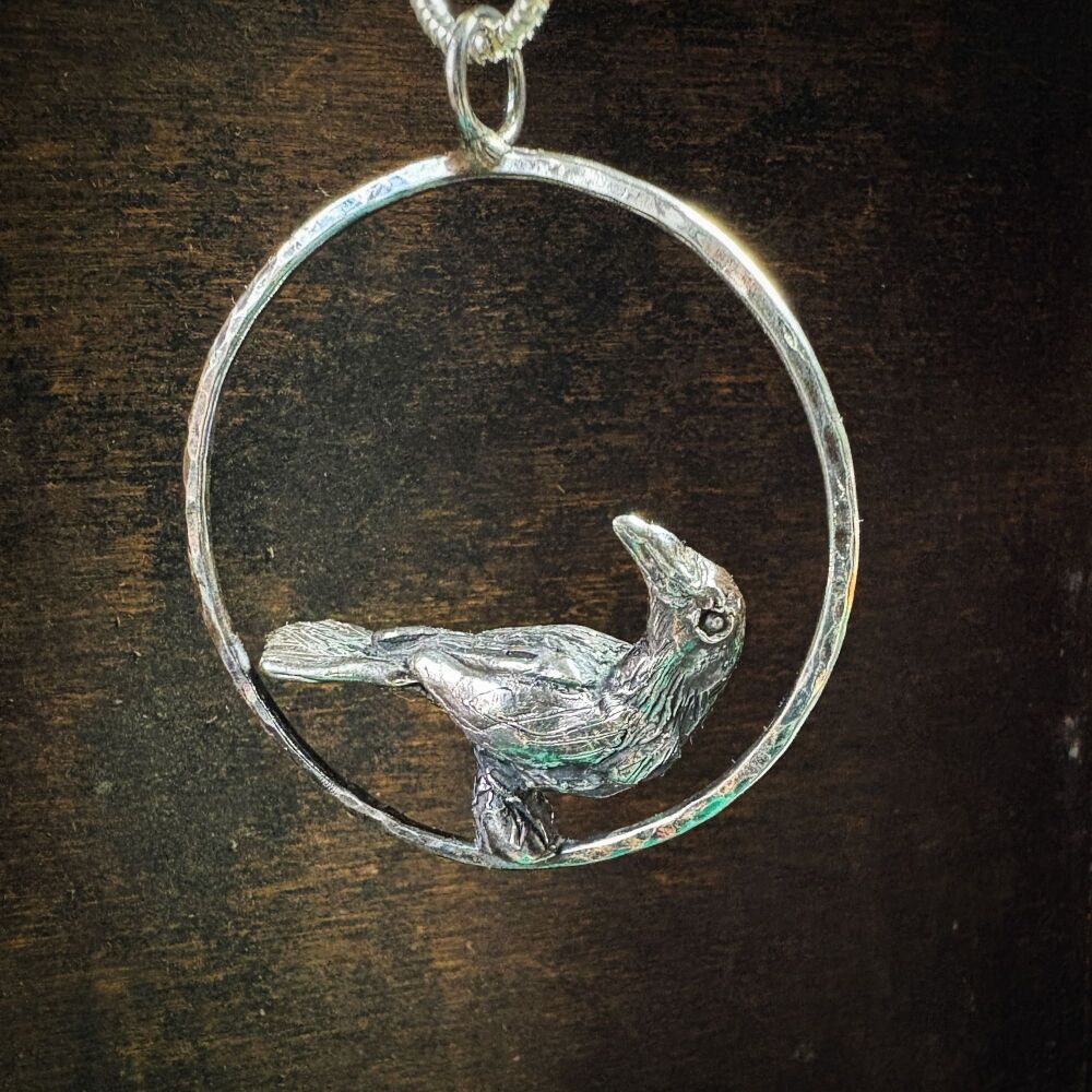 Solid Silver Raven Pendant