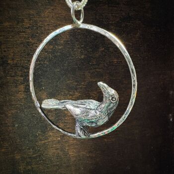 Solid Silver Raven Pendant