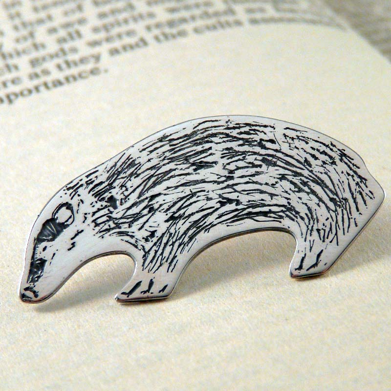 Silver Badger Pin Brooch
