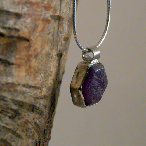 Raw Ruby Crystal and Silver Pendant