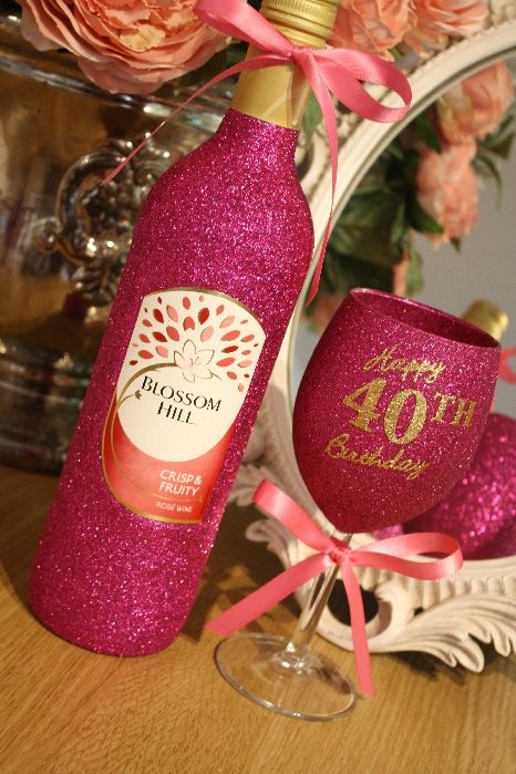 Happy Birthday Standard Wine Glass with LARGE Bottle of Wine, Cava, Prosecco or Champagne