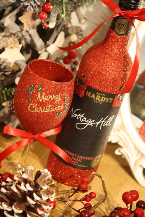 Classic "Merry Christmas" Glass with a Bottle