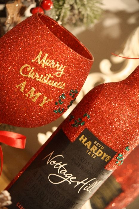 Classic Luxury Large Personalised "Merry Christmas" Glass with a Bottle