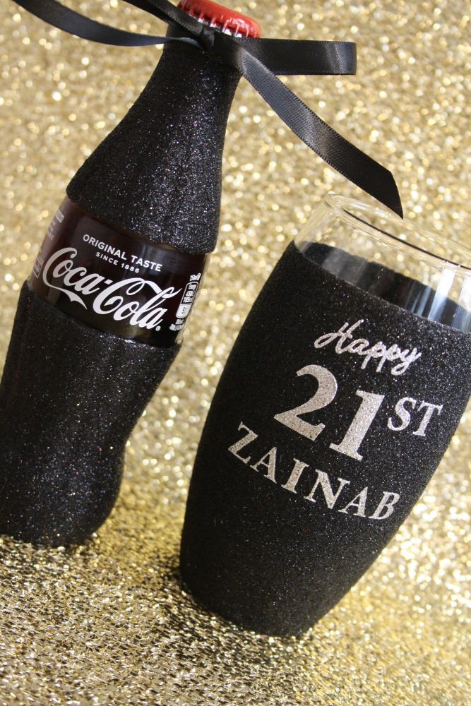 Glittered Coca Cola with Personalised Glitter Ball Glass