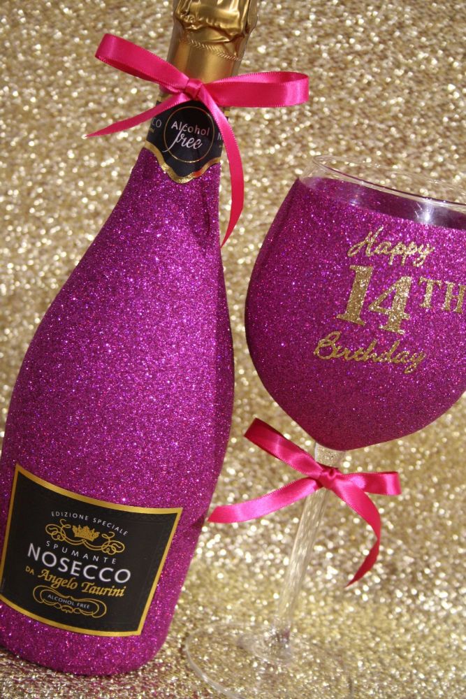 NON-ALCOHOLIC Prom or Baby Shower Prosecco with matching Personalised Luxury Large Glass