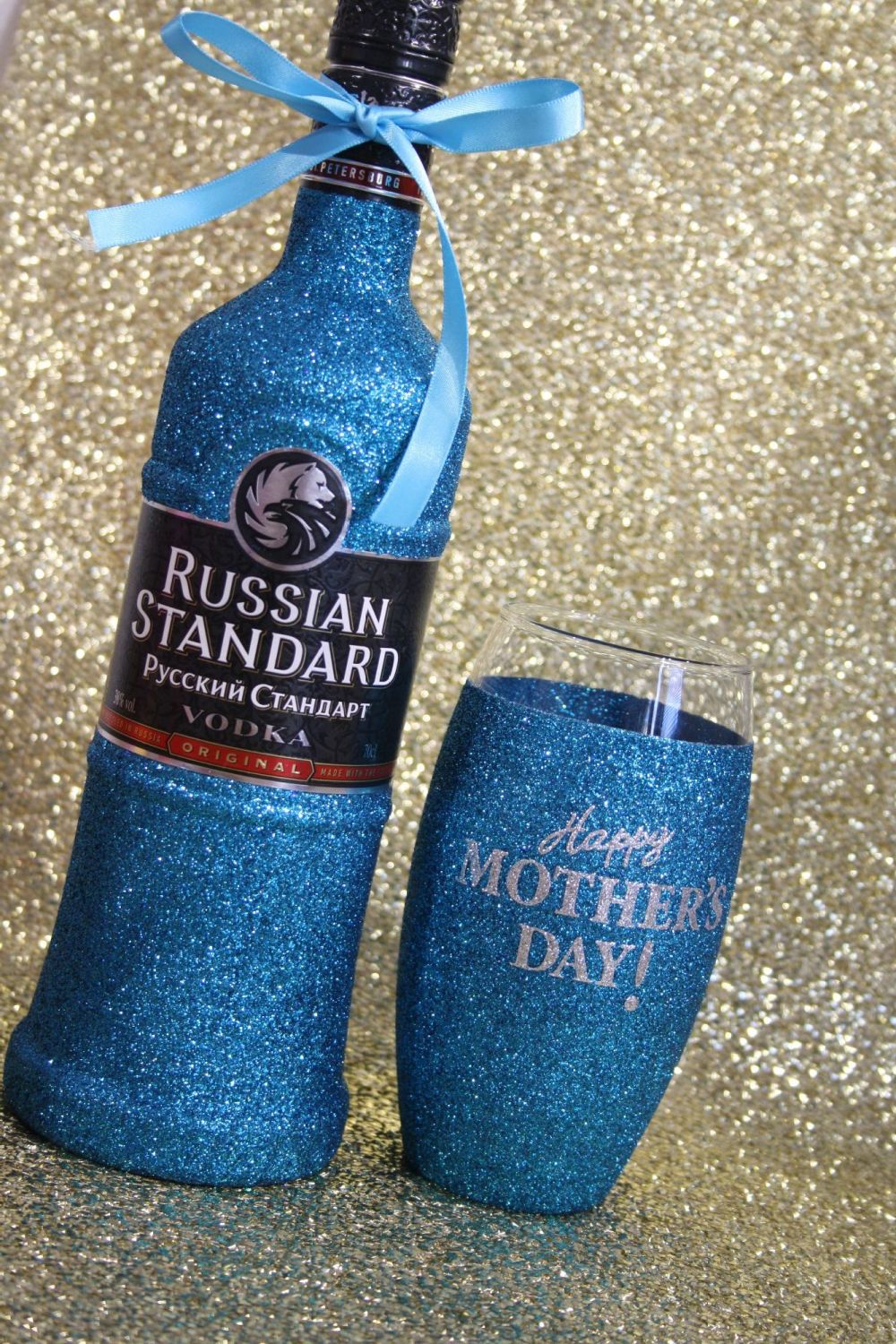 Personalised Glitter Ball Glass and Matching Bottle of Booze