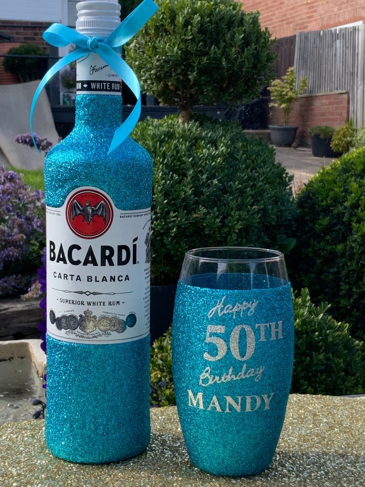 Personalised Glitter Ball Glass and Matching Bottle of Booze