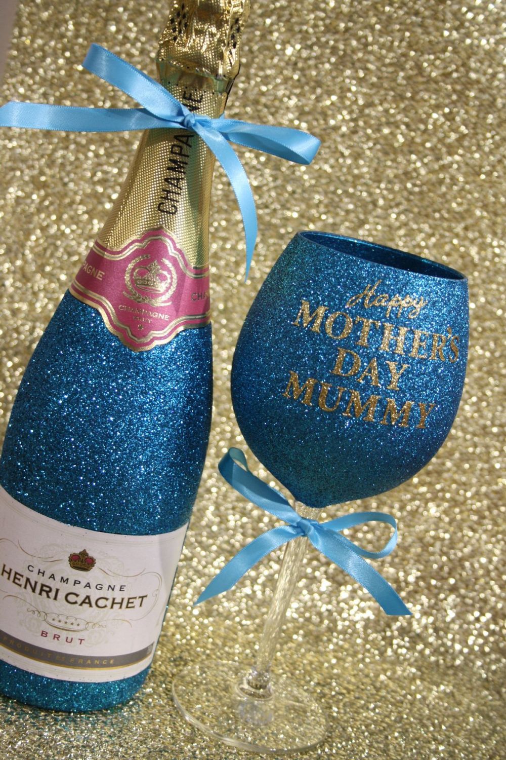 Personalised Mother's Day Glass with Blinging Bottle of Booze