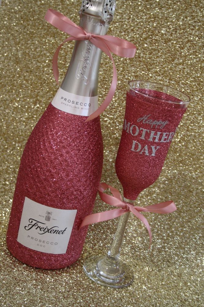 A: Happy Mother's Day Flute with Blinging Bottle of Booze