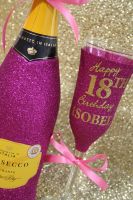 B: "Happy Birthday" Champagne Flute with LARGE Bottle of Wine, Cava, Prosecco or Champagne