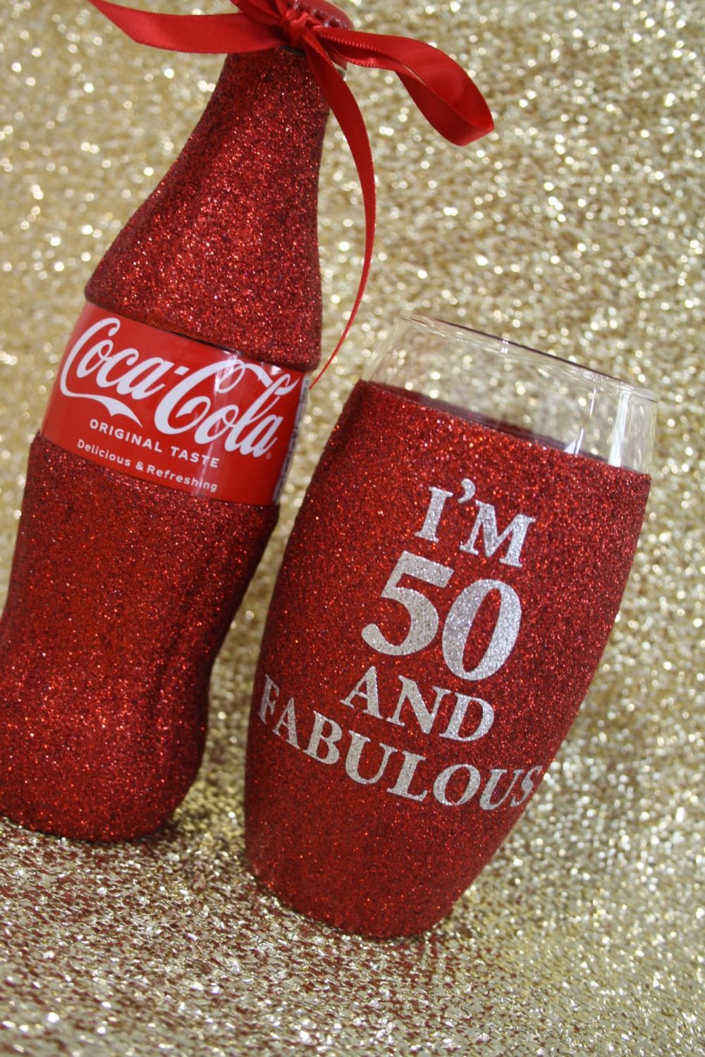 Glittered Coca Cola with Personalised Glitter Ball Glass
