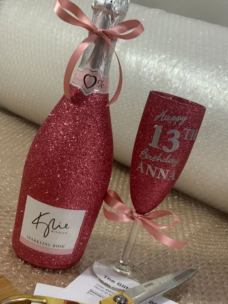 NON-ALCOHOLIC Prom or Baby Shower "Kylie" Sparkling Rose with matching Personalised Champagne Flute